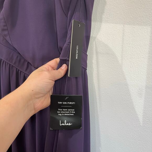 Lulus Purple Chiffon Maxi Dress Formal Evening Gown Bridesmaid Prom NWT Sz S - Picture 4 of 6